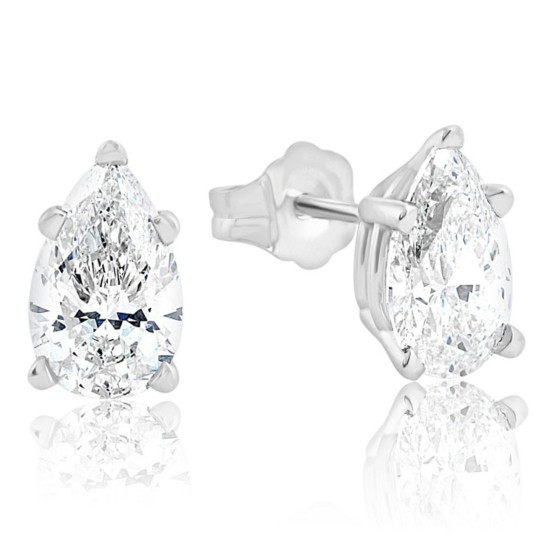 F/VS1 1.91Ct T.W. Pear Shape Diamond Studs in 14k White Gold Certified Lab Grown (F-G, VS)