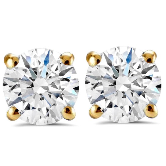 1 - 3 Ct T.W. Lab Grown Round Diamond Studs in 14k White, Yellow, or Rose Gold (G-H, I1)