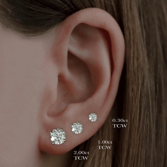 .25 - 1.50 Carat (ctw) Diamond Studs in 14k White Gold Lab Grown (J-K, VS)