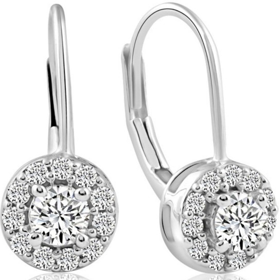 1/2Ct Halo Diamond Hoops With Lever Backs in White or Yellow Gold (G-H, I2-I3)