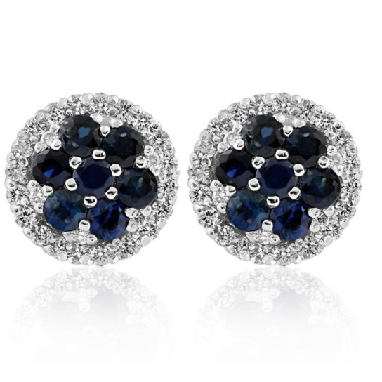 1 1/2CT Sapphire Diamond Studs 14k White Gold Earrings 10mm (G-H, SI)