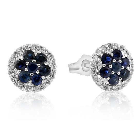 1 1/2CT Sapphire Diamond Studs 14k White Gold Earrings 10mm (G-H, SI)