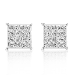 1/3Ct Pave Round Cut Natural Diamond Studs Screw Back White Gold Womens Earrings (I-J, I2-I3)