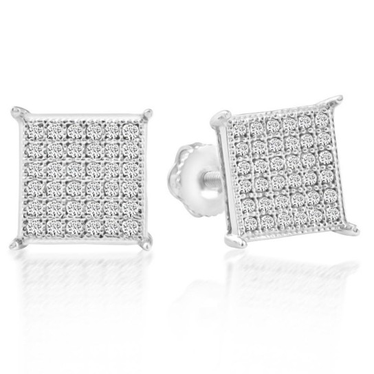 1/3Ct Pave Round Cut Natural Diamond Studs Screw Back White Gold Womens Earrings (I-J, I2-I3)