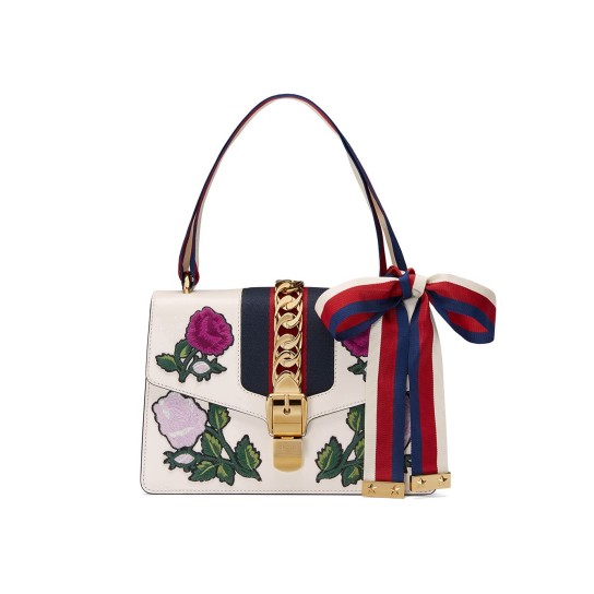 White Embroidered Sylvie Small shoulder bag