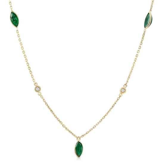 3/4 Ct tdw Marquise Emerald & Diamond By The Yard 18" Necklace (G-H, )