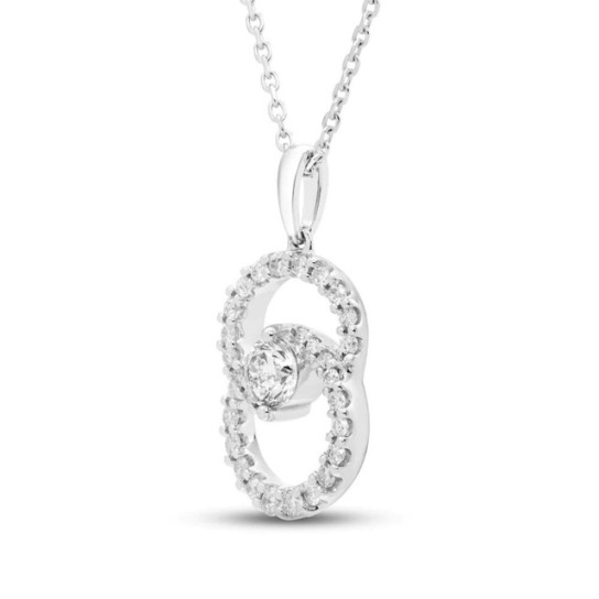 1/2Ct T.W. Circled By Love Diamond Pendant 10k White Gold Women's Necklace (H-I, I2-I3)