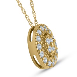 1/4 ct Diamond Pave Halo Pendant Yellow Gold Womens Necklace & 18" Chain (J-K, I2-I3)