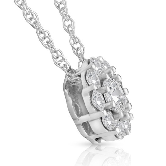 5/8ct Diamond Halo Pendant 10K White Gold Womens Necklace (H-I, I1)