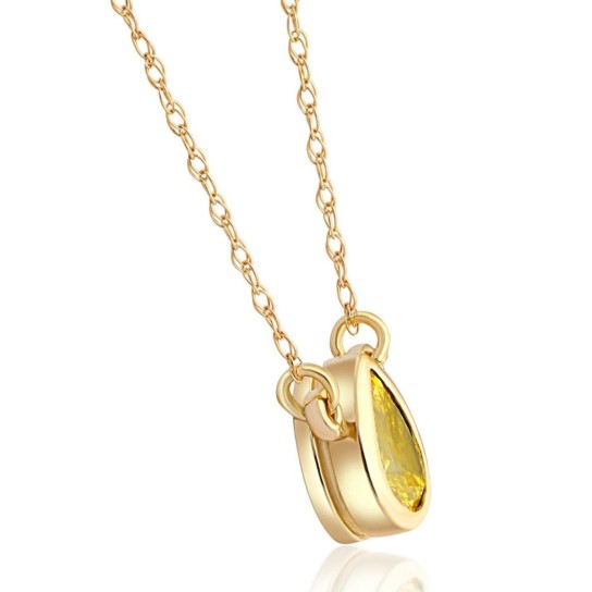 1/2Ct Fancy Yellow Pear Solitaire Diamond Necklace Yellow Gold Lab Grown Pendant (, VS)