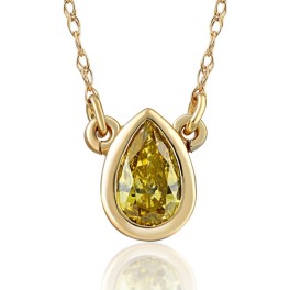 1/2Ct Fancy Yellow Pear Solitaire Diamond Necklace Yellow Gold Lab Grown Pendant (, VS)
