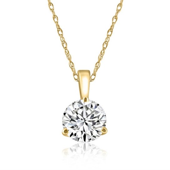 VS 1Ct Round Moissanite 3-Prong Martini Solitaire Pendant 14k Yellow Gold (H-I, VS)