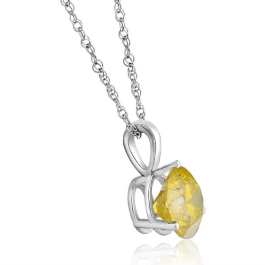 3.31 CT Fancy Yellow Diamond Solitaire Pendant 14k White Gold Necklace (Yellow, I2-I3)