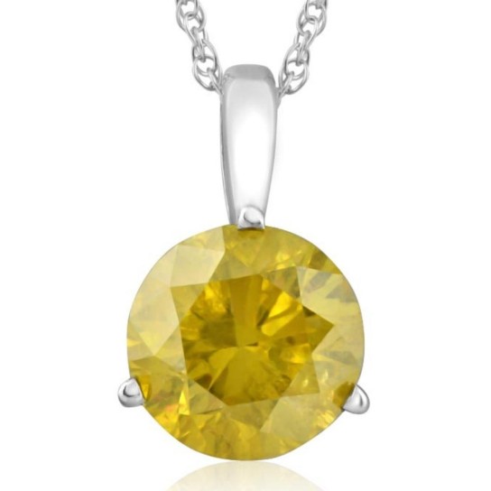 3.31 CT Fancy Yellow Diamond Solitaire Pendant 14k White Gold Necklace (Yellow, I2-I3)