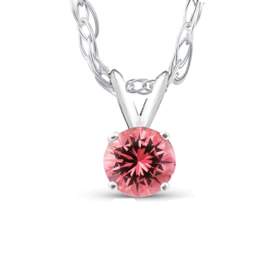 1/5 Ct Pink Diamond Lab Grown Solitaire Pendant 14k White Gold 18" Necklace (Pink, SI)