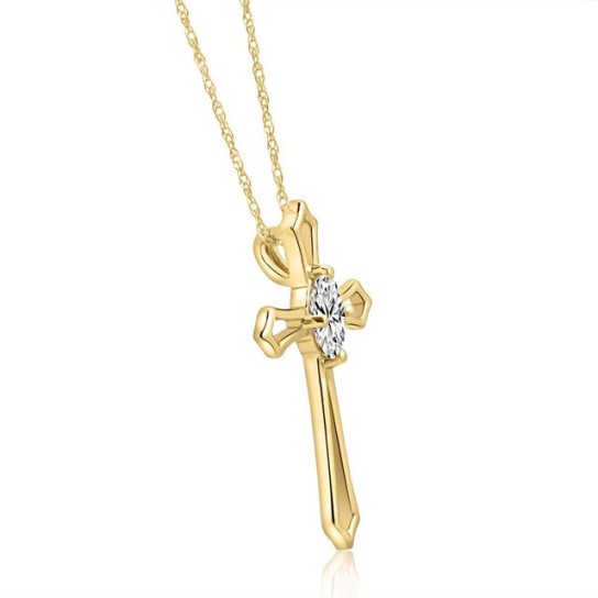 1/3 ct Oval Diamond Cross Solitaire Pendant Yellow Gold Necklace (1' tall) (G-H, I2-I3)