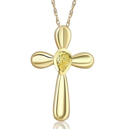 1/4 ct Yellow Diamond Pear Shape Cross Pendant Lab Grown Yellow Gold Necklace 1" (, VVS)