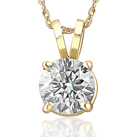 Certified 2.10ct Diamond Solitaire Pendant 14K Yellow Gold Necklace (KL/VS) (K-L, VS)