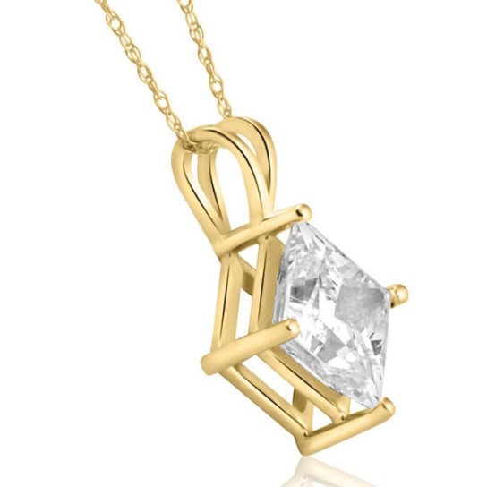 3.09Ct Certified Princess Cut Solitaire Diamond Pendant Yellow Gold Lab Grown (H-I, VS)