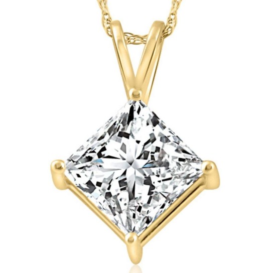 3.09Ct Certified Princess Cut Solitaire Diamond Pendant Yellow Gold Lab Grown (H-I, VS)