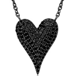 5/8Ct Black Diamond Pave Heart Pendant Necklace in Black Silver 21mm tall (Black, I2-I3)