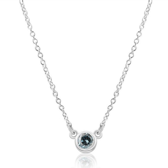 1/10Ct Blue Diamond Solitaire Bezel Pendant Silver 18" Necklace Lab Grown (Blue, VS)