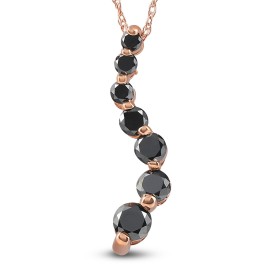 14K Pink Rose Gold 1/2ct Black Diamond Journey Pendant Necklace (Black, I2-I3)