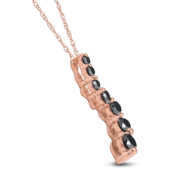 14K Pink Rose Gold 1/2ct Black Diamond Journey Pendant Necklace (Black, I2-I3)