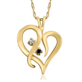 Blue Sapphire & Diamond Heart Pendant 14K Yellow Gold With 18" Chain (G-H, I2-I3)