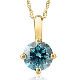 1Ct Blue Diamond Solitaire Pendant in 14K White or Yellow Gold Lab Grown (Blue, VS)