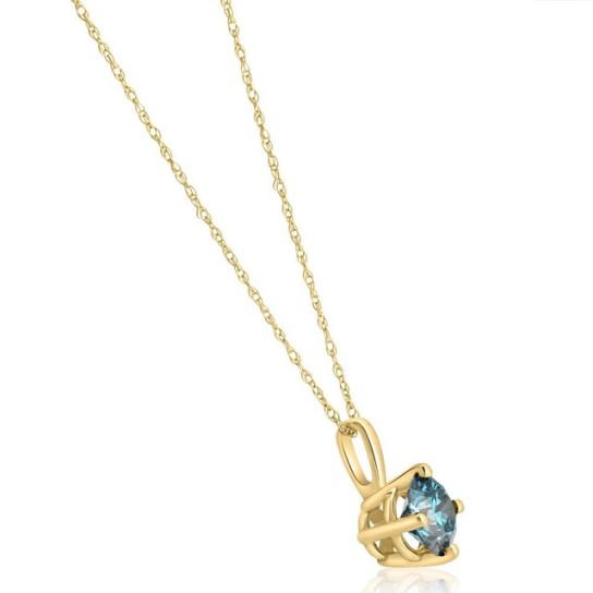 1Ct Blue Diamond Solitaire Pendant in 14K White or Yellow Gold Lab Grown (Blue, VS)