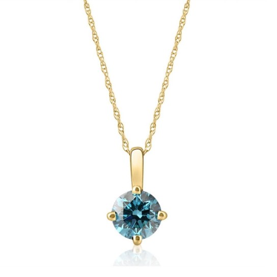 1Ct Blue Diamond Solitaire Pendant in 14K White or Yellow Gold Lab Grown (Blue, VS)