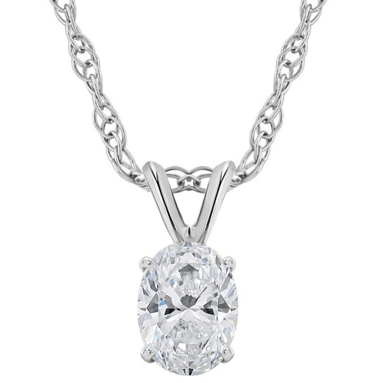 1/3Ct Certified Lab Grown Oval Diamond Solitaire Pendant White Gold Necklace (G-H, SI)