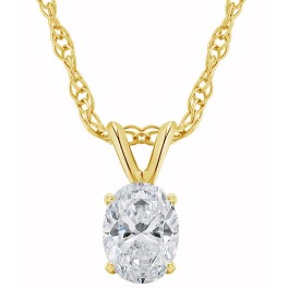 1/3Ct Certified Lab Grown Oval Diamond Solitaire Pendant Yellow Gold Necklace ((E-F), SI(1))