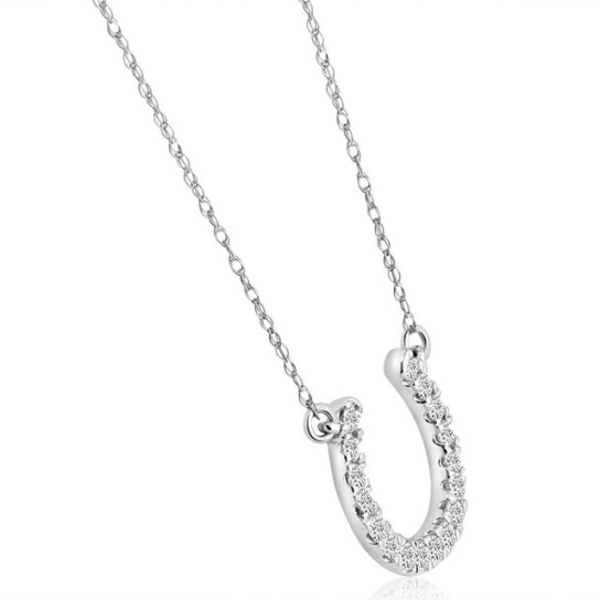 3/8Ct Natural Diamond Horseshoe Pendant Women's Necklace White Gold 18" (H-I, I2-I3)