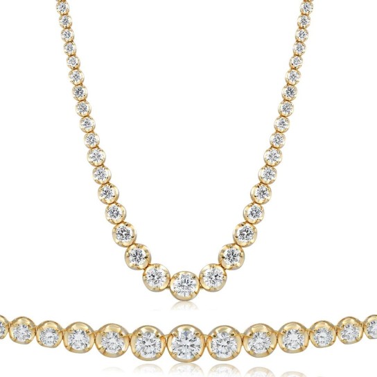 11 1/2Ct Graduated Diamond Tennis Necklace 18k Yellow Gold (G-H, VS)