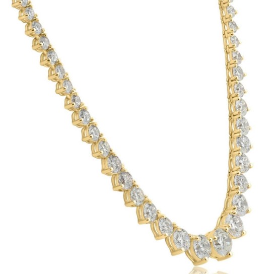 15.80Ct Certified Diamond Tennis Necklace 18k Yellow Gold Lab Grown (F-G,VS2-I1)