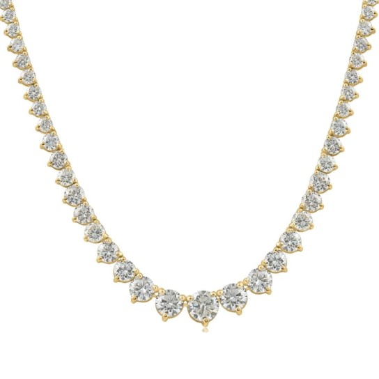 15.80Ct Certified Diamond Tennis Necklace 18k Yellow Gold Lab Grown (F-G,VS2-I1)