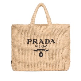 logo-embroidered raffia tote bag