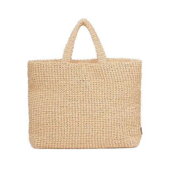 logo-embroidered raffia tote bag