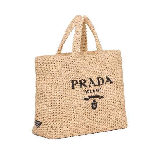 logo-embroidered raffia tote bag