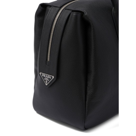 triangle logo leather travel bag