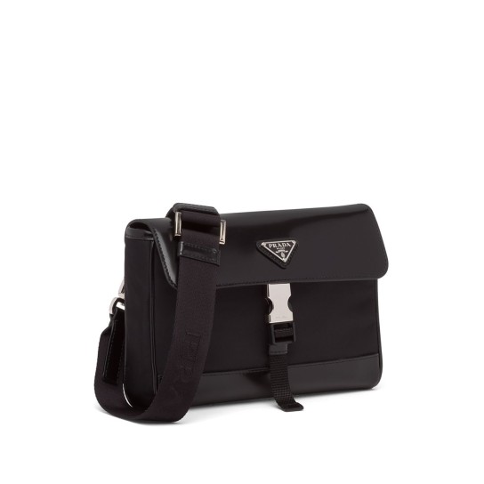 Re-Nylon and leather shoulder bag