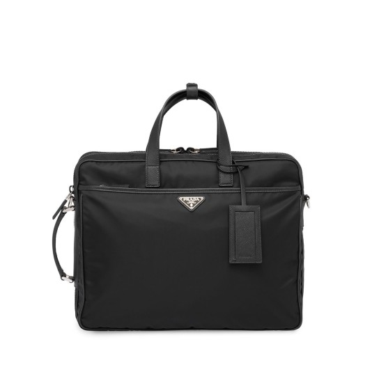 Re-Nylon and Saffiano leather briefcase