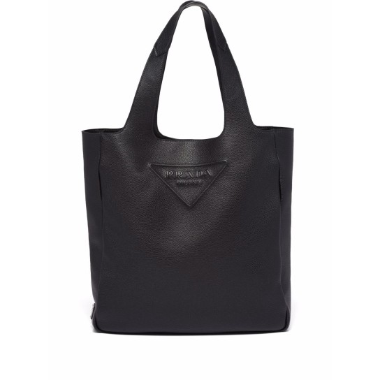 triangle-logo leather tote bag