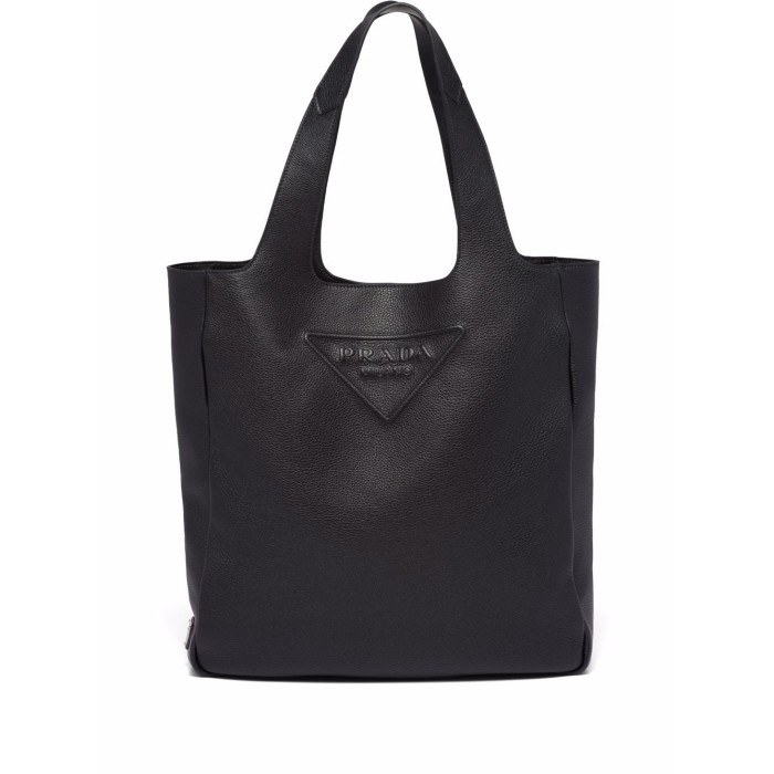 triangle-logo leather tote bag