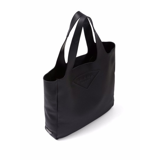 triangle-logo leather tote bag