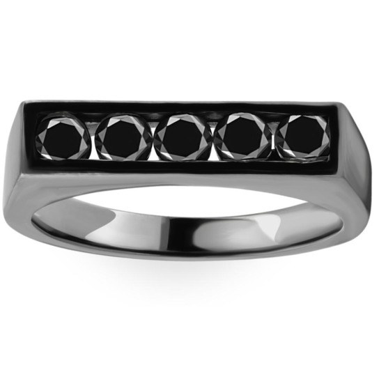 1Ct Black Diamond 5-Stone Men's Ring in 10k Black Gold (Black, I1)