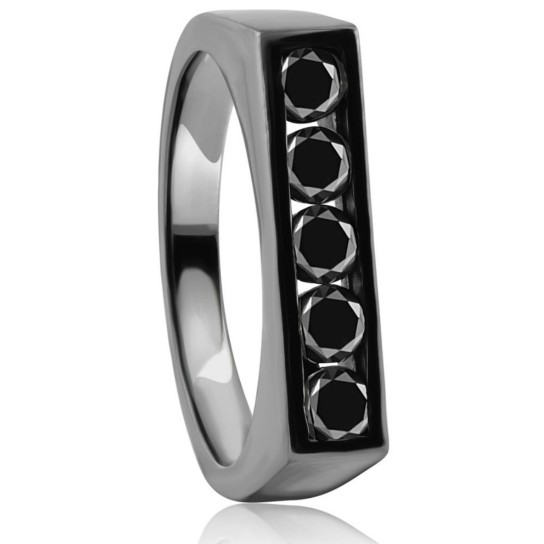 1Ct Black Diamond 5-Stone Men's Ring in 10k Black Gold (Black, I1)