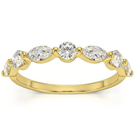 1Ct Marquise & Round Diamond Wedding Ring in White, Yellow, or Rose Gold (G-H, I1)